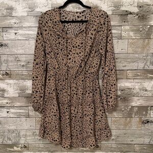 SHEIN Tan and Black Floral Long Sleeve Dress